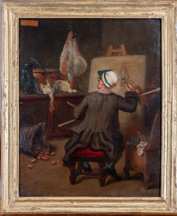 Camille Marcille (1816-1875), Chardin peignant sa Nature morte à la raie et panier d’oignons, vers 1860